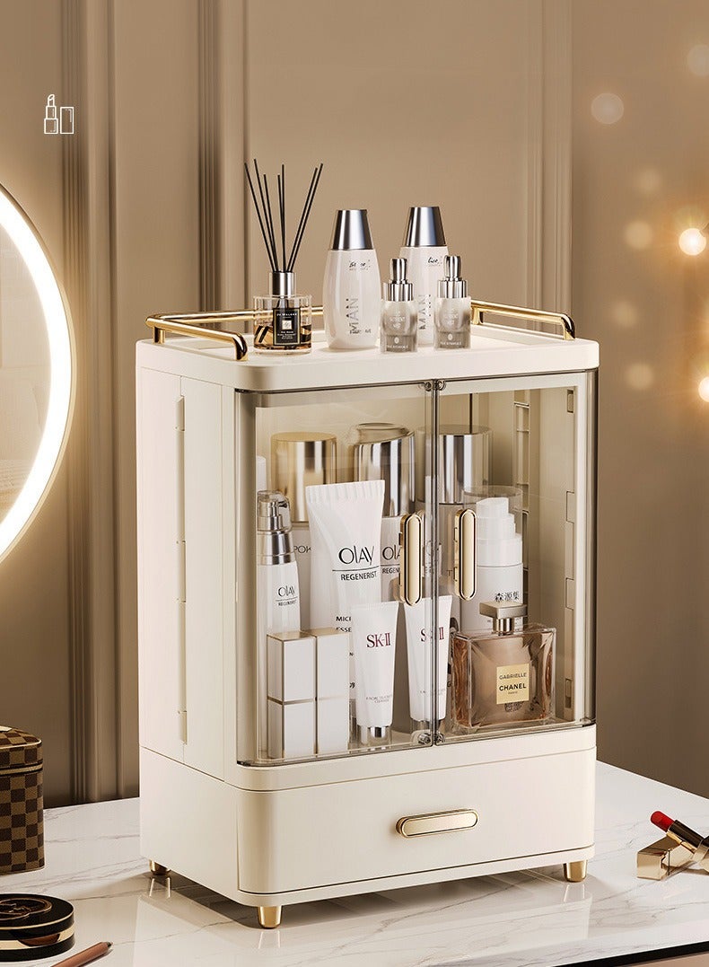 XiuWoo 3-tier Makeup Organizer for Vanity Large Capacity Skincare Organizers Dustproof Makeup Storage Box Cosmetic Display Cases with Drawer and Lids Cosmetic Organizer for Bathroom Countertop - Image 2