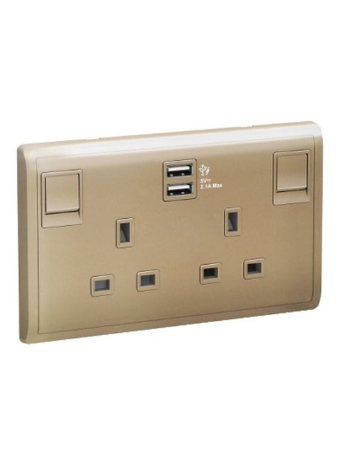 Schneider Electric Pieno - 13A Twin Gang Switched Socket with 2.1A USB, Wine Gold  (Model Number - E82T25USB_WG_G12)