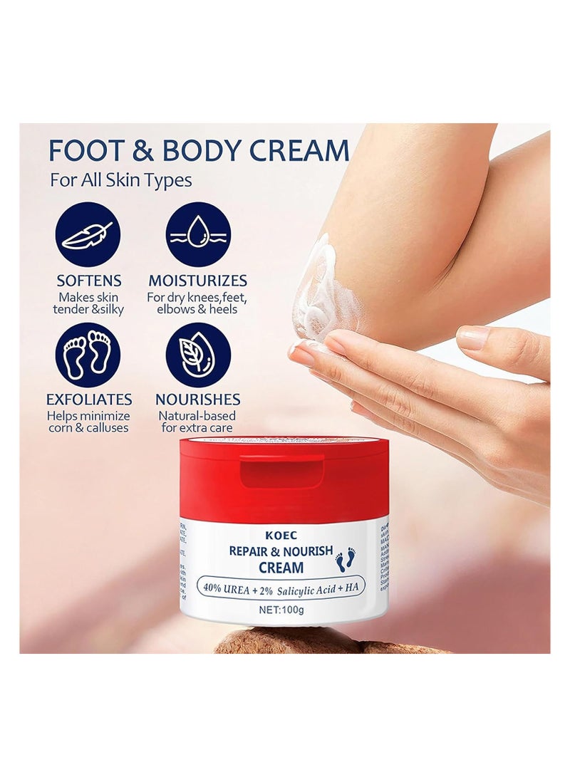 KOEC 40% Urea Cream for Dry Foot, Cracked & Scaly Skin Moisturizing Hand Cream with 2% Salicylic Acid & Hyaluronic Acid, for Callus Treatment on Hands, Heels, Elbows, Nails & Knees - Image 3
