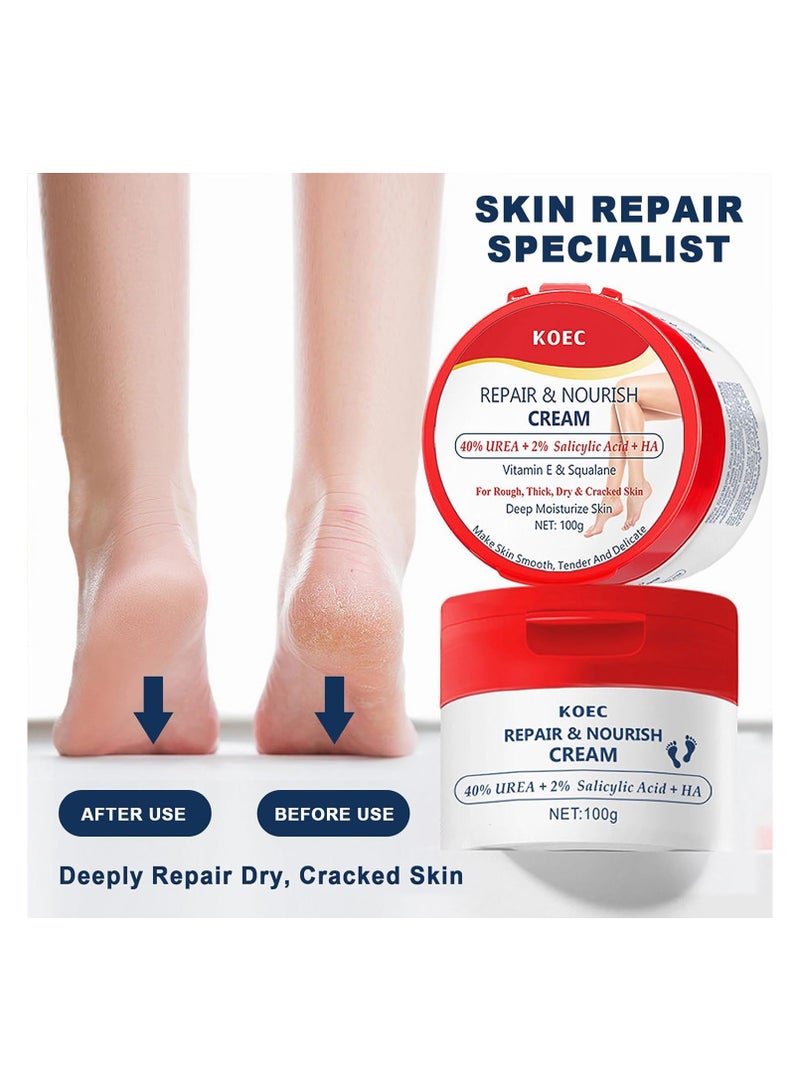 KOEC 40% Urea Cream for Dry Foot, Cracked & Scaly Skin Moisturizing Hand Cream with 2% Salicylic Acid & Hyaluronic Acid, for Callus Treatment on Hands, Heels, Elbows, Nails & Knees - Image 2
