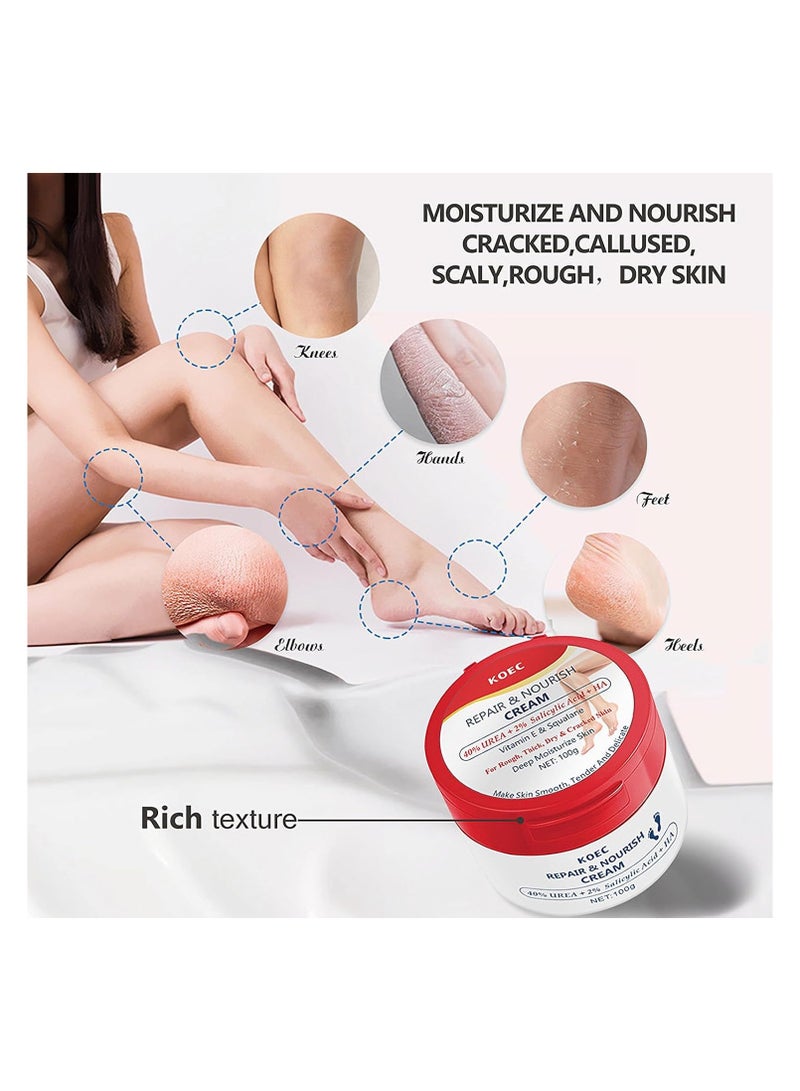 KOEC 40% Urea Cream for Dry Foot, Cracked & Scaly Skin Moisturizing Hand Cream with 2% Salicylic Acid & Hyaluronic Acid, for Callus Treatment on Hands, Heels, Elbows, Nails & Knees - Image 5
