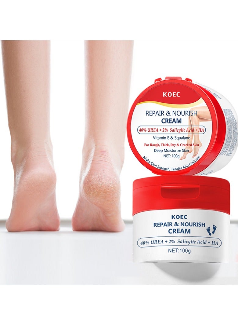 KOEC 40% Urea Cream for Dry Foot, Cracked & Scaly Skin Moisturizing Hand Cream with 2% Salicylic Acid & Hyaluronic Acid, for Callus Treatment on Hands, Heels, Elbows, Nails & Knees - Image 1