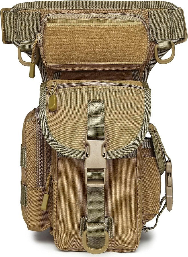 UDee Tactical Drop Leg Bag for Men - Military-Style Utility Waist Thigh Pack, Crossbody Hip Belt Pouch for Motorcycle, Hiking, Outdoor Travel, Camping, Airsoft - Adjustable MOLLE Gear Bag (Khaki) - Image 1