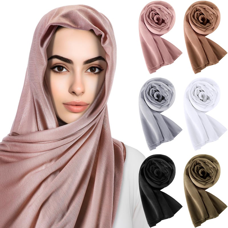 Bunnycool 6 Pack Hijab Scarves for Women Muslim Head Wraps Jersey Hijab Soft Long Scarf Wrap for Muslim Cotton Shawl(Plain Colors) - Image 1