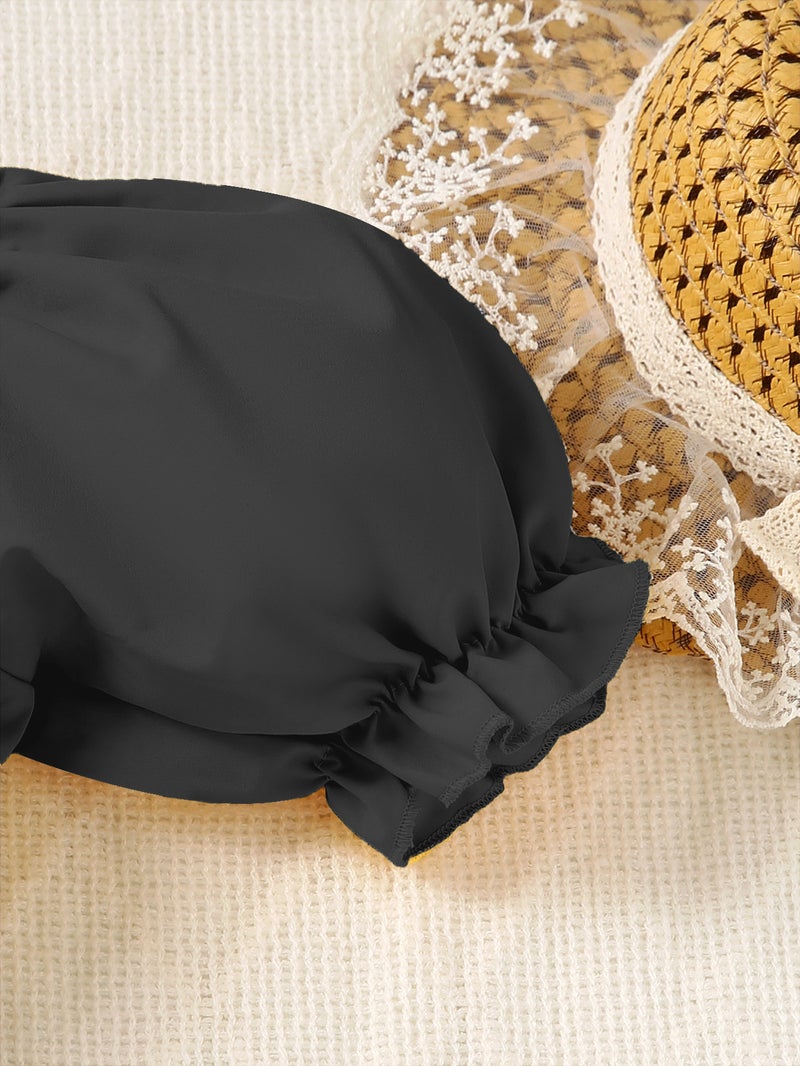 Girls' Small Skirt Tight Waist Puff Sleeve Dress 2025 Children'S Wear Slimming Hepburn Retro Small Black Skirt - Image 4
