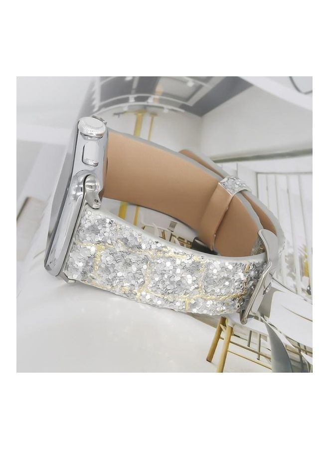 NIBEMINENT Replacement Watch Band For Apple Series 7 41mm/6 & SE 5 4 40mm/3 2 1 38mm Gold Silver - Image 3