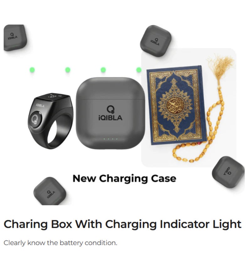 iQibla Zikr Ring Jood 3 Smart Tasbih Counter Ring Aluminum  With 3 Compatible Sizes & Charging Case, Bluetooth 5.3 Digital Tasbeeh Counter, Aluminum Smart Ring, Qibla Direction, Prayer Reminder, Step & Calorie Tracker, IPX5 Waterproof, iQibla Life App Grey - Image 5