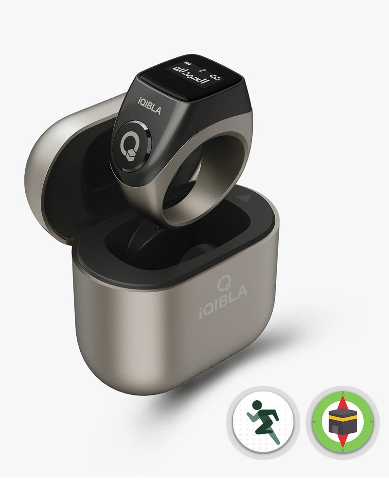 iQibla Zikr Ring Jood 3 Smart Tasbih Counter Ring Aluminum  With 3 Compatible Sizes & Charging Case, Bluetooth 5.3 Digital Tasbeeh Counter, Aluminum Smart Ring, Qibla Direction, Prayer Reminder, Step & Calorie Tracker, IPX5 Waterproof, iQibla Life App Grey - Image 1