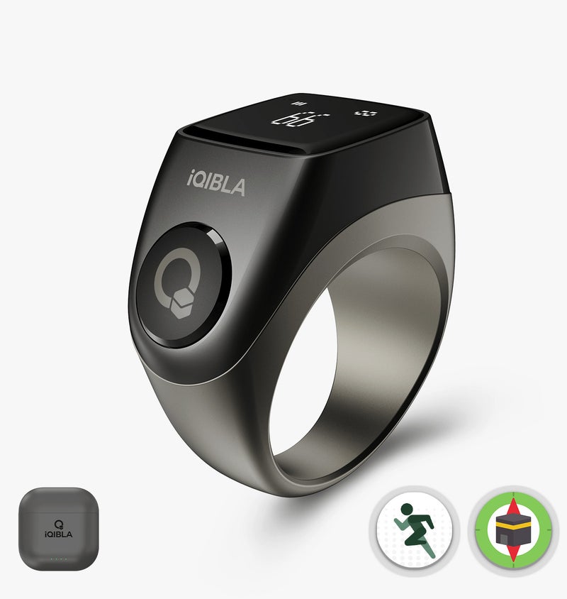 iQibla Zikr Ring Jood 3 Smart Tasbih Counter Ring Aluminum  With 3 Compatible Sizes & Charging Case, Bluetooth 5.3 Digital Tasbeeh Counter, Aluminum Smart Ring, Qibla Direction, Prayer Reminder, Step & Calorie Tracker, IPX5 Waterproof, iQibla Life App Grey - Image 2