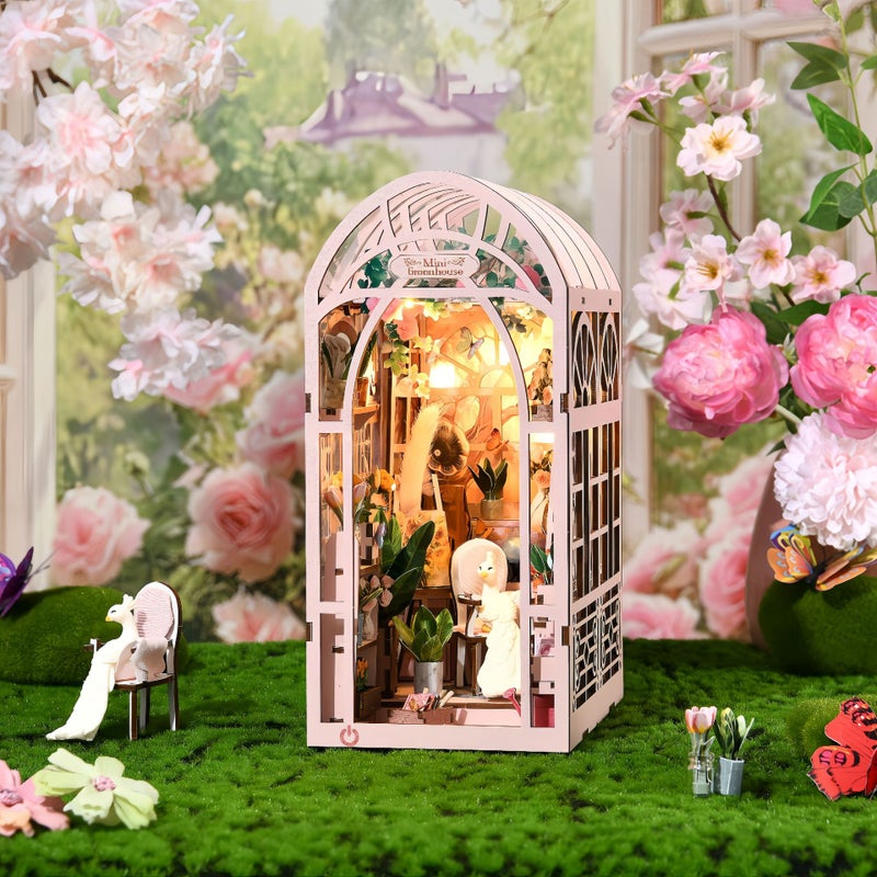New Diy Cabin Mini Greenhouse Flower Room Book Stand Ornaments Hand Assembled Wooden Doll House Model Toy Gift - Image 2