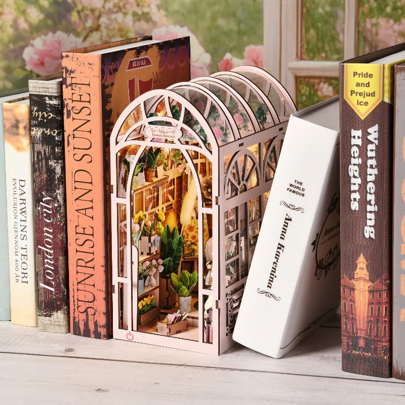 New Diy Cabin Mini Greenhouse Flower Room Book Stand Ornaments Hand Assembled Wooden Doll House Model Toy Gift - Image 3