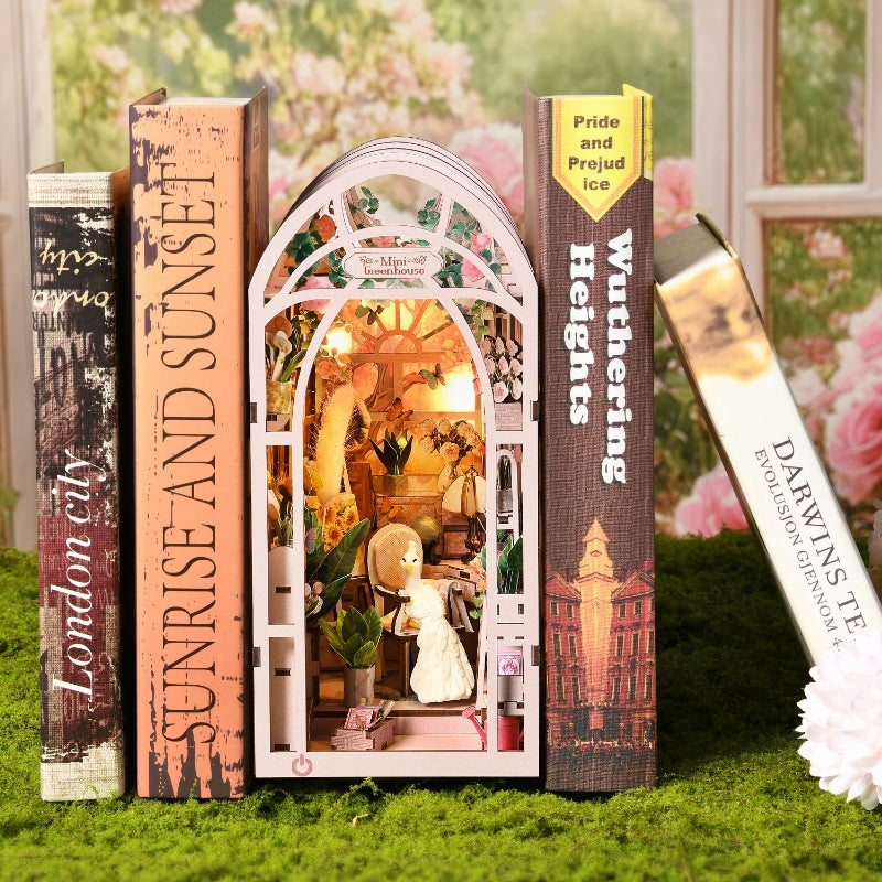 New Diy Cabin Mini Greenhouse Flower Room Book Stand Ornaments Hand Assembled Wooden Doll House Model Toy Gift - Image 4