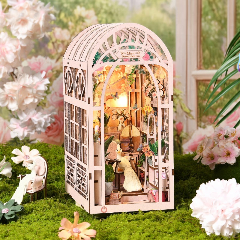 New Diy Cabin Mini Greenhouse Flower Room Book Stand Ornaments Hand Assembled Wooden Doll House Model Toy Gift - Image 5