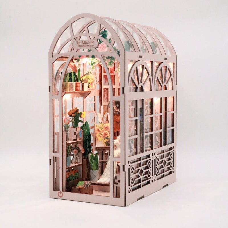 New Diy Cabin Mini Greenhouse Flower Room Book Stand Ornaments Hand Assembled Wooden Doll House Model Toy Gift - Image 1