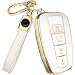 Lucrum Compatible with Toyota Key Fob Cover Leather Keychain Keyfob Case for Avalon Camry Corolla Prius RAV4 Highlander CHR For 4 Button Remote 20192024 White and Gold - Image 2