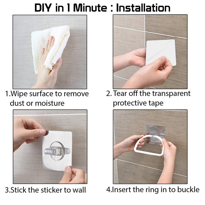 Zollyss Zollyss Magic Sticker Series Self Adhesive Plastic Towel Ring for Bathroom and Kitchen-White(Pack of 1)  - Image 4