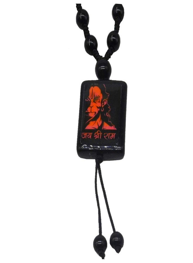 Sullery Religious Jewelry Jai Shree Ram Hanuman Locket with Chain Black Crystal, Cotton Dori Necklace Pendant for Men and Boys - Image 1