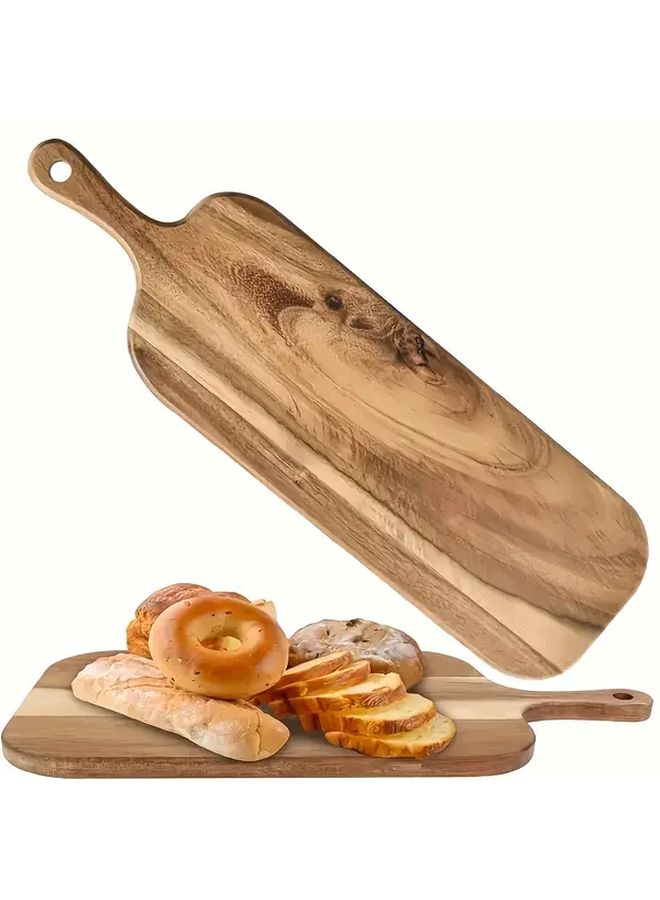 Small Rustic Acacia Wood Cutting Board With Handle For Cheese Pizza Bread - Image 1