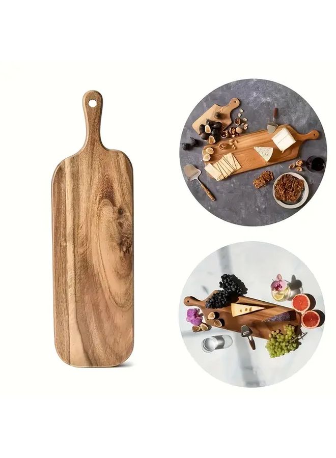 Small Rustic Acacia Wood Cutting Board With Handle For Cheese Pizza Bread - Image 2