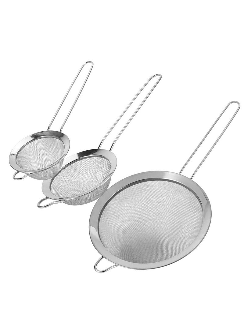 DubaiGallery 3 pcs set Tea Strainers Set Fine Mesh Sieve with Long Handle Kitchen Colander Filter No Sharp Edges Small Medium Large Sizes for Tea Coffee Powder  - Image 3