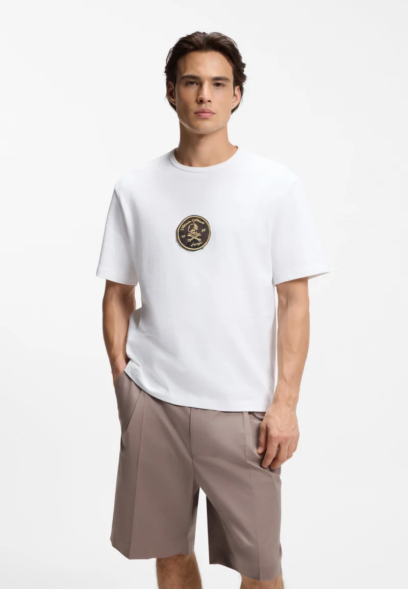 هوجو Cotton-jersey T-shirt with embroidered badge