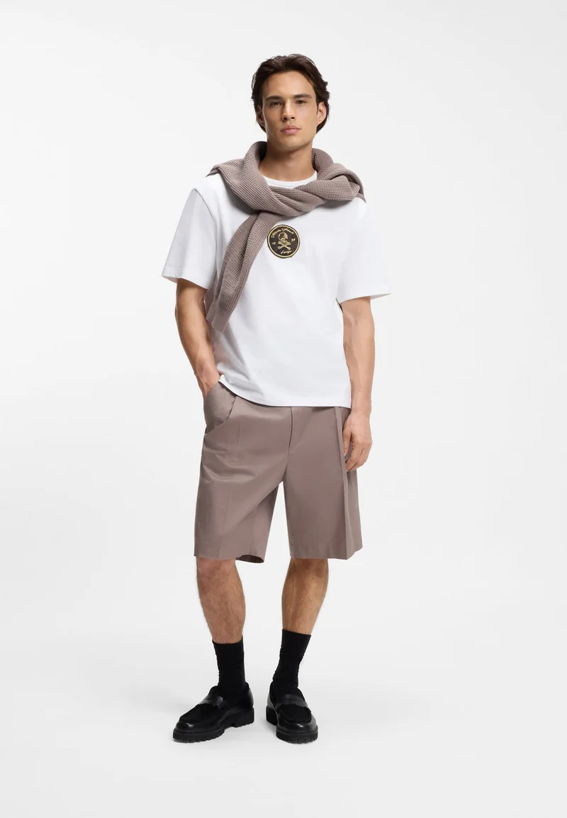 HUGO White Cotton-jersey T-shirt with embroidered badge for Men | Best Price UAE