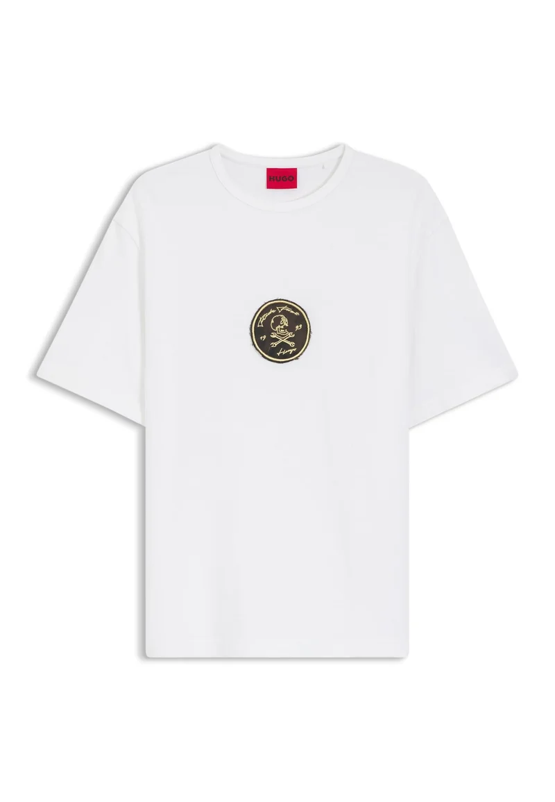 HUGO White Cotton-jersey T-shirt with embroidered badge for Men | Best Price UAE