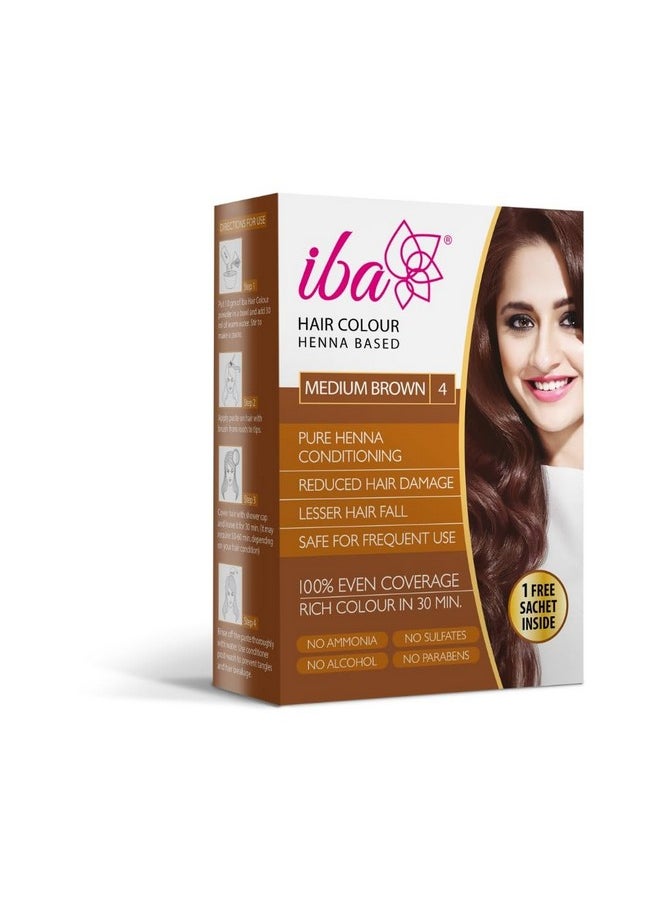 Iba Iba Hair Colour for Women - Medium Brown, 70g | 100% Pure Henna Based Powder Sachet | Natural Hair Colour & Long Lasting with Conditioning Formula | Reduced Hair Fall & Hair Damage | Shine & Nourish Hair | Free from Ammonia and Other Harmful chemicals | Herbal Hair powder for Hair Colour | Medium Brown Henna  - Image 1