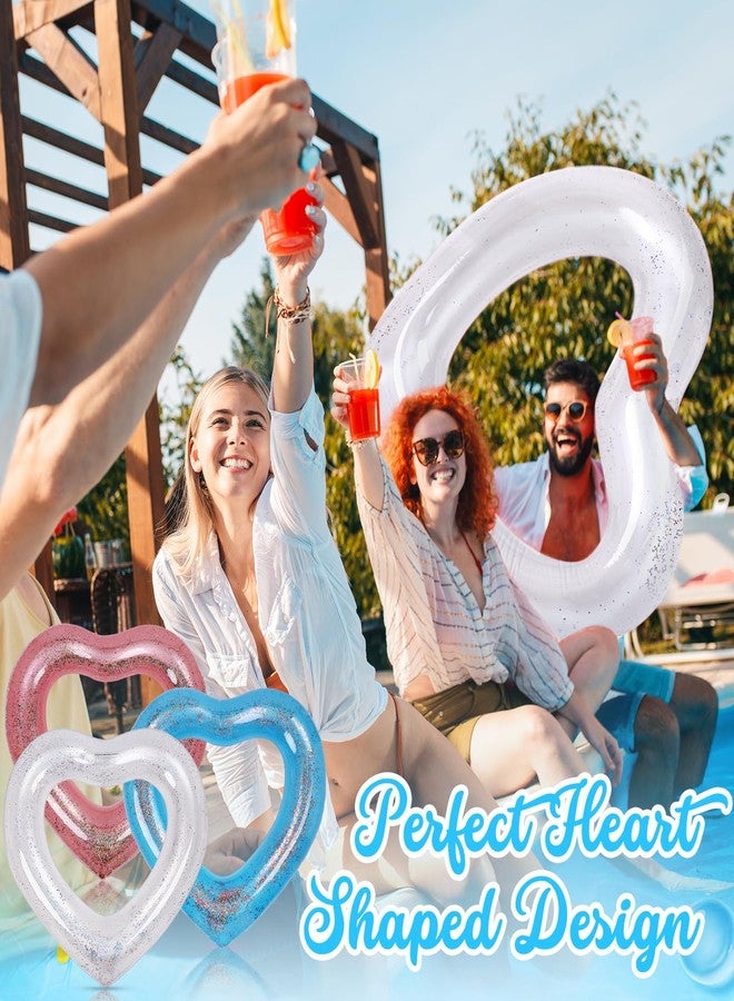 Mkhaslri 3 Pieces Inflatable Heart Pool Float, 47.3 x 39.4 Inch Glitter Inflatable Swim Rings Bachelorette Party Pool Float Tube, Heart Shaped Summer Swimming Ring, Water Beach Party for Adults - Image 5