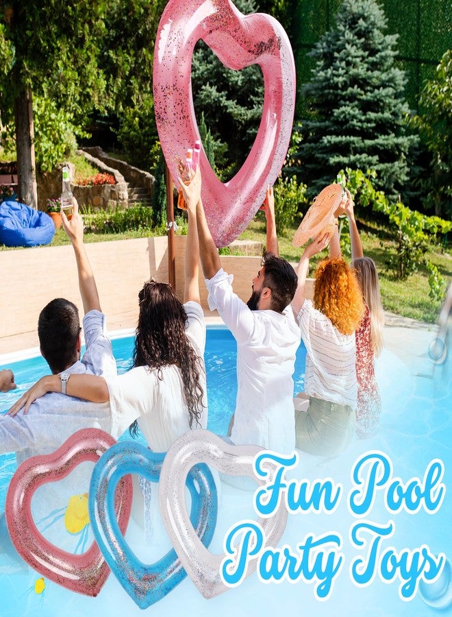 Mkhaslri 3 Pieces Inflatable Heart Pool Float, 47.3 x 39.4 Inch Glitter Inflatable Swim Rings Bachelorette Party Pool Float Tube, Heart Shaped Summer Swimming Ring, Water Beach Party for Adults - Image 4