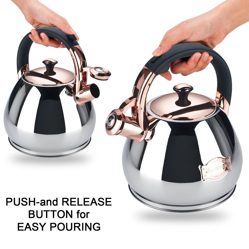 Lazneyru Tea Kettle Stovetop Whistling Kettle Teapot, 3Quart Tea Pot Stainless Steel Teakettle for Stove Top with Heat Proof Ergonomic Handle - Image 4