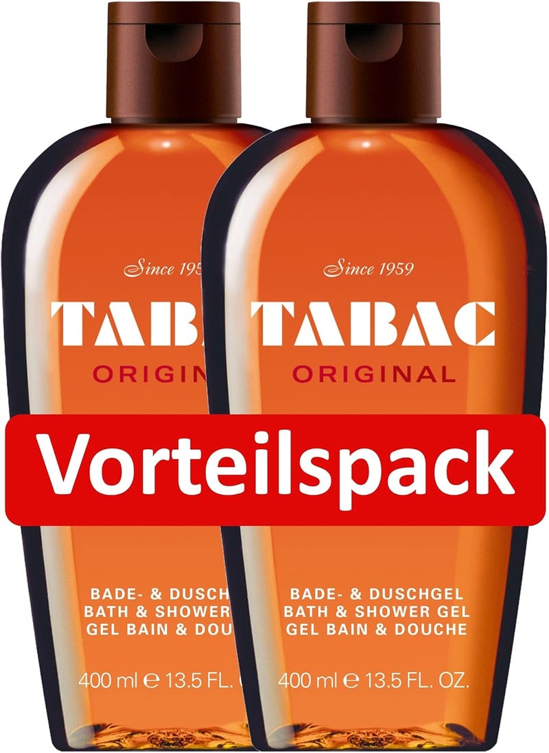 Tabac Original Bath Shower Gel Duo Set for Men 2 400 ml Revitalising Body Wash with Classic Spicy Woody Musky Fragrance Cleansing and Nourishing Shower Gel for Smooth Fresh Skin