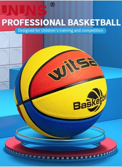 UNUNS Basketball,Standard Size 5/27.5'' Basketball,Composite Leather Street Basketball,Match Training Sports Ball,Indoor Outdoor Game Match Basketball With Pump For Kids Students-Red Yellow Blue  - Image 2