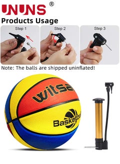 UNUNS Basketball,Standard Size 5/27.5'' Basketball,Composite Leather Street Basketball,Match Training Sports Ball,Indoor Outdoor Game Match Basketball With Pump For Kids Students-Red Yellow Blue  - Image 4