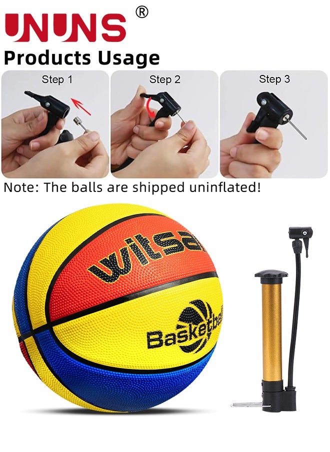 UNUNS Basketball,Standard Size 5/27.5'' Basketball,Composite Leather Street Basketball,Match Training Sports Ball,Indoor Outdoor Game Match Basketball With Pump For Kids Students-Red Yellow Blue  - Image 4