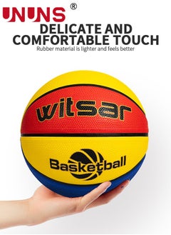 UNUNS Basketball,Standard Size 5/27.5'' Basketball,Composite Leather Street Basketball,Match Training Sports Ball,Indoor Outdoor Game Match Basketball With Pump For Kids Students-Red Yellow Blue  - Image 3