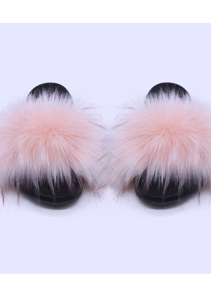 Loquat Women Stylish Casual Faux Fur Open Toe Flat Slippers Sandals Non Slip Homewear Shoes 