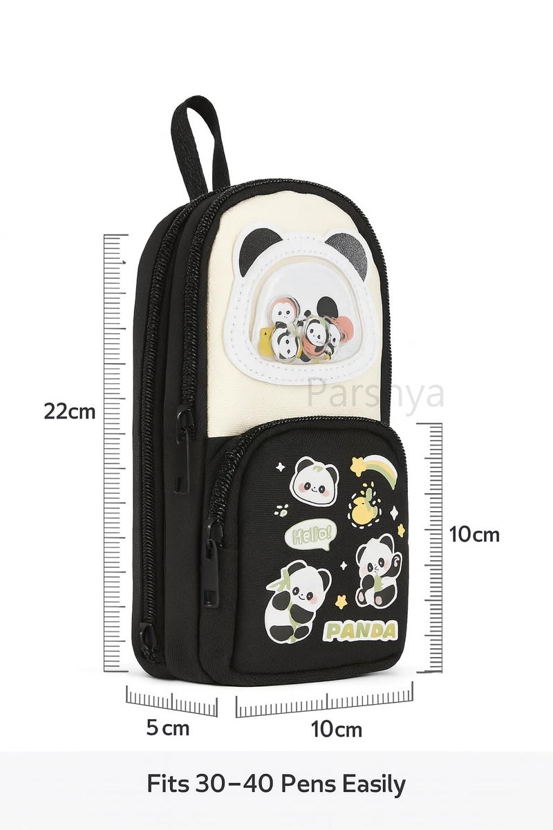 Parshya Cute Pencil Pouch for Kids | Large Capacity Pencil Case for School & Tuition | Multi-Compartment Stationery Organizer with Mesh Pocket & Smooth Zippers | Black - Image 3