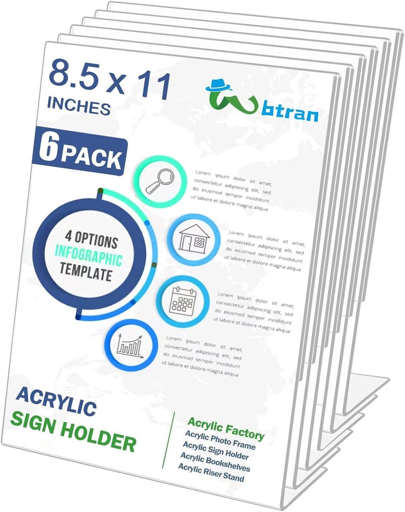 TPGP Wbtran Acrylic Sign Holder 8.5 x 11, 6 Pack Slanted Back Sign Holders - Image 1