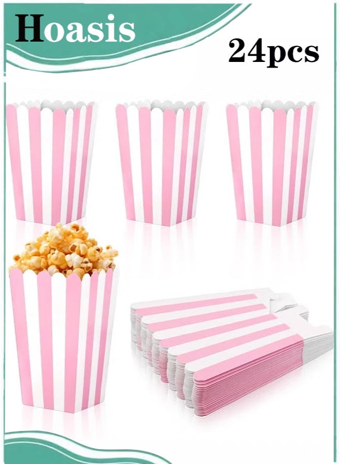 Hoasis 24 Pieces Popcorn Cup, Pink Disposable Leak-Free Stackable Paper Popcorn Cups for Kids Party Birthday Movie Theater Party Supplies - Image 1