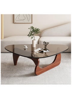AWD Triangle Coffee Table Glass Top, Mid-Century Modern Coffee Table Abstract End Table with Wooden Base, Small Center Table Glass Coffee Table For Living Room Home Office  - Image 1