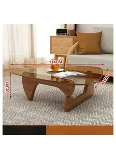 AWD Triangle Coffee Table Glass Top, Mid-Century Modern Coffee Table Abstract End Table with Wooden Base, Small Center Table Glass Coffee Table For Living Room Home Office  - Image 2