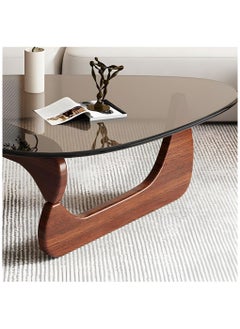 AWD Triangle Coffee Table Glass Top, Mid-Century Modern Coffee Table Abstract End Table with Wooden Base, Small Center Table Glass Coffee Table For Living Room Home Office  - Image 3