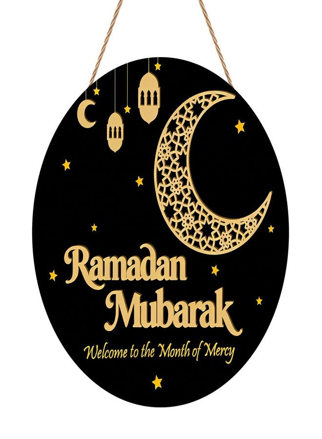 SNILOAW Ramadan Decoration Wooden Ramadan Mubarak Wreath for Front Door Sign Eid Mubarak Wreath Hanging for Islamic Home Wall Decor Eid Decorations - Image 1
