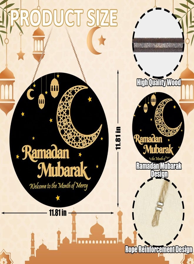 SNILOAW Ramadan Decoration Wooden Ramadan Mubarak Wreath for Front Door Sign Eid Mubarak Wreath Hanging for Islamic Home Wall Decor Eid Decorations - Image 2