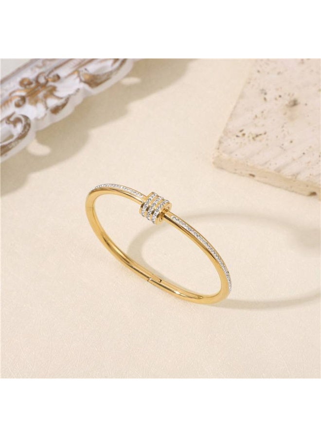 Women's Bracelet with Nail Design Adorned with Crystals, Adjustable, Made of Stainless Steel  - Image 3