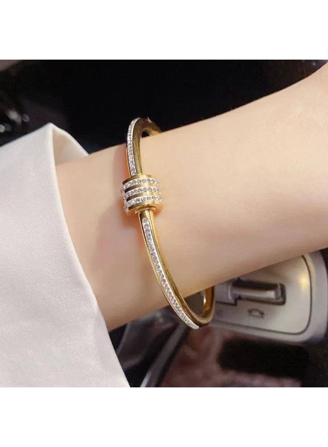 Women's Bracelet with Nail Design Adorned with Crystals, Adjustable, Made of Stainless Steel  - Image 4