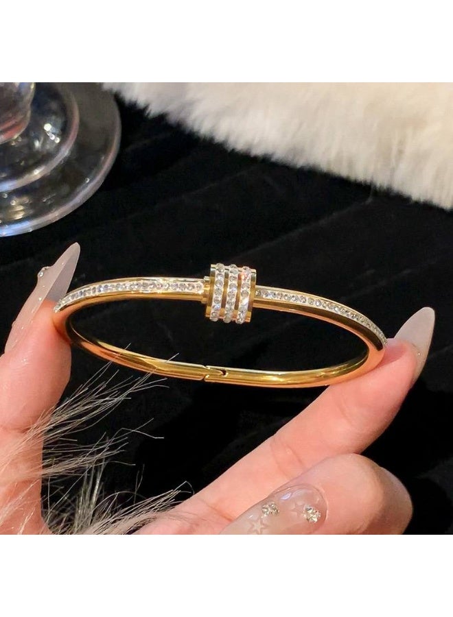 Women's Bracelet with Nail Design Adorned with Crystals, Adjustable, Made of Stainless Steel  - Image 5