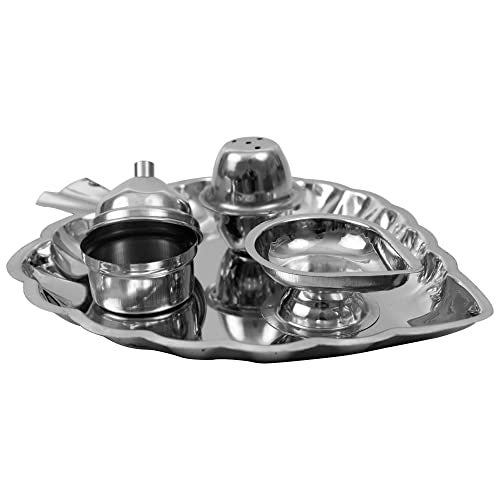 Spillbox Traditional Handcrafted Stainless Steel Thali kumkum Plate for Pooja/Worship-Bowl-Dhoop-Diya(Silver) - Image 3