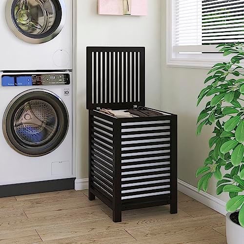 SMIBUY Double Laundry Hamper with Lid, 120L Bamboo Laundry Basket with Removable Liner Bag, 2-Section Clothes Divider Laundry Sorter for Laundry Room, Bathroom, Bedroom (Black) - Image 2